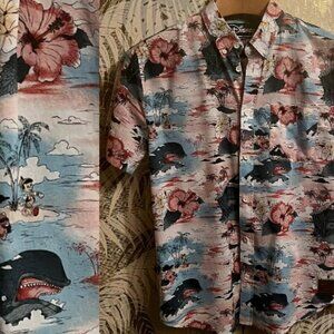 Disney NEFF Hawaiian Shirt Mens Small No Strings On Me Pinocchio Whale Print